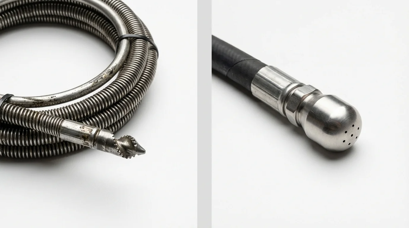 Drain snake cable and hydro jetting nozzle used for drain cleaning in Rockville, MD
