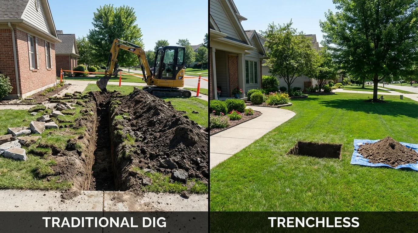 Trenchless sewer repair with minimal yard damage versus traditional excavation in Rockville, MD